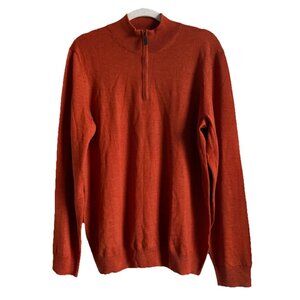 Jos A Bank Mens Merino Wool Tailored Fit 1/4 Zip Sweater Burnt Orange Size L NEW
